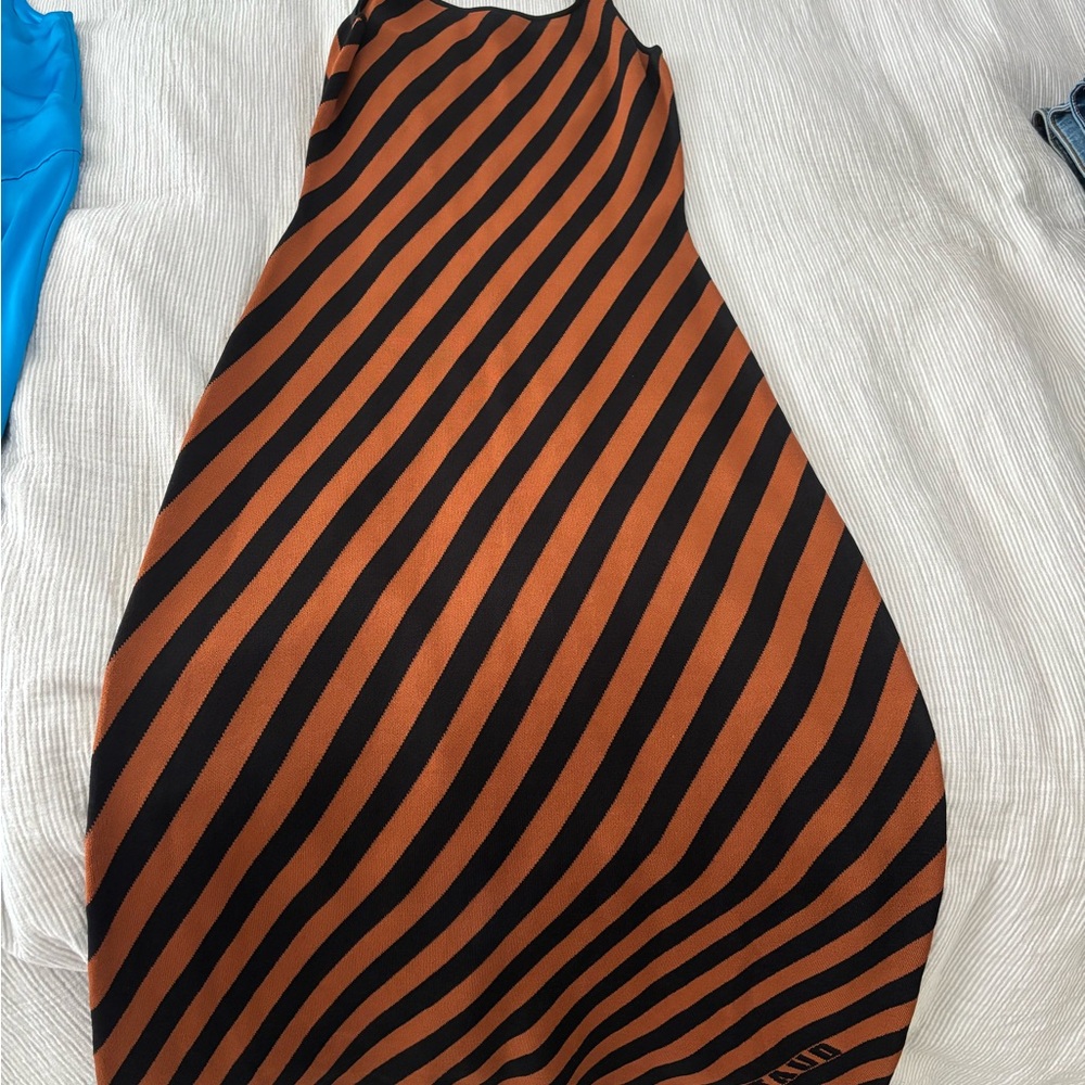 Staud Striped Brown Midi Dress - Picture 2 of 5